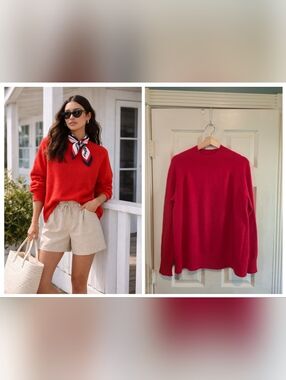 J.Crew Womens Large NWT Red Wool Alpaca Blend Crewneck Sweater Classic Preppy